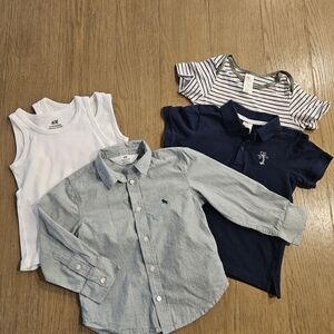 H&M Bundle Navy Blue, White And Green Minimalist Shirts 100% Cotton Boy 2T-3T